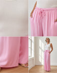 Luxe Viscose Broek met Satijnen Glans - Zacht Roze — details