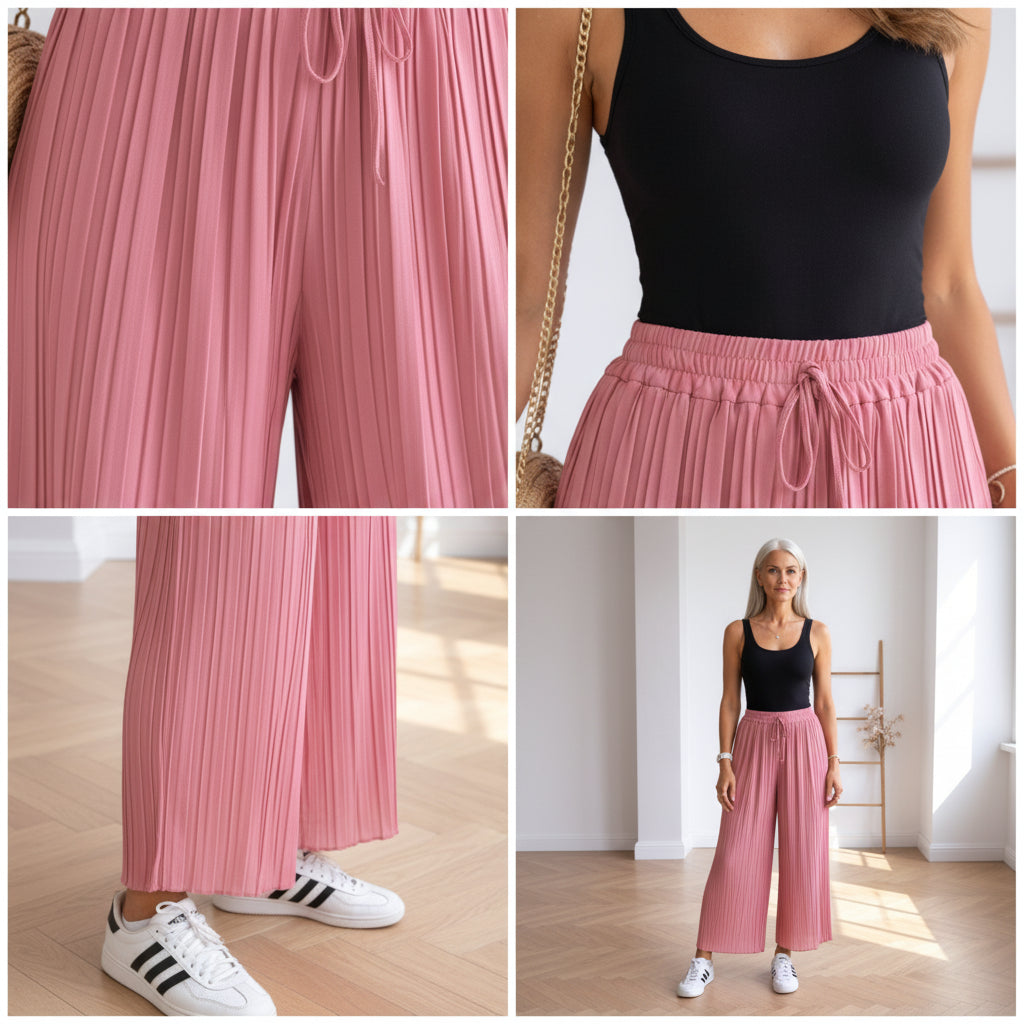 Geplisseerde Broek met Comfortabele Binnenbroek - Lichtroze Bes — details