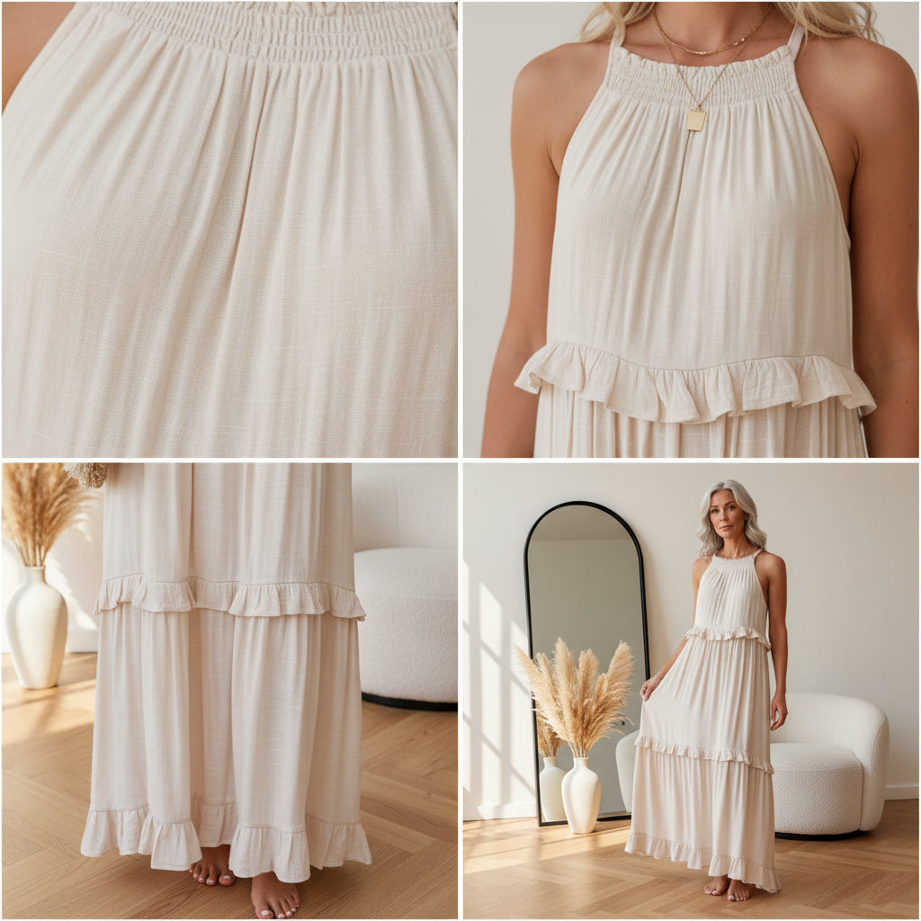 Courtney™ | Elegante Mouwloze Jurk met Ruches — details