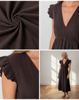 Leonora Mousseline Jurk - Espresso — details