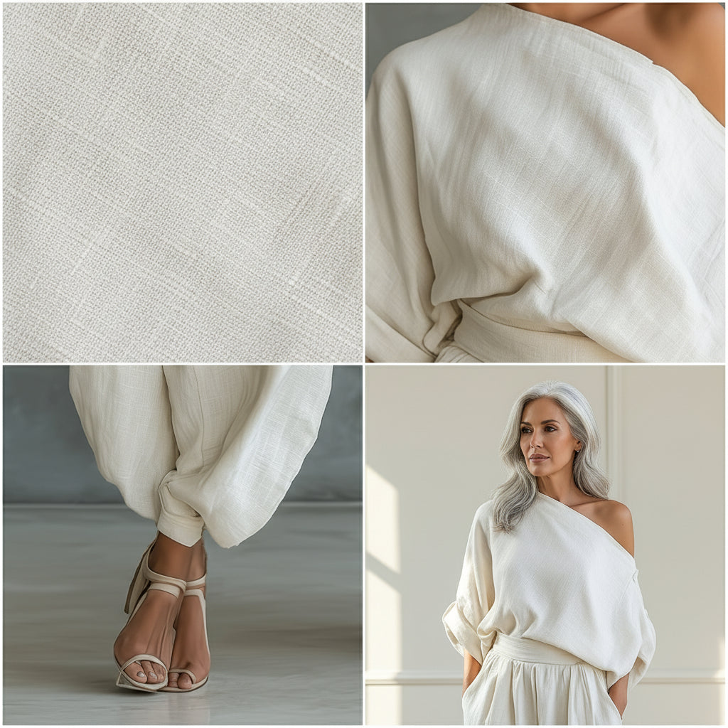 Linnen Set Off-Shoulder Top met Broek — details
