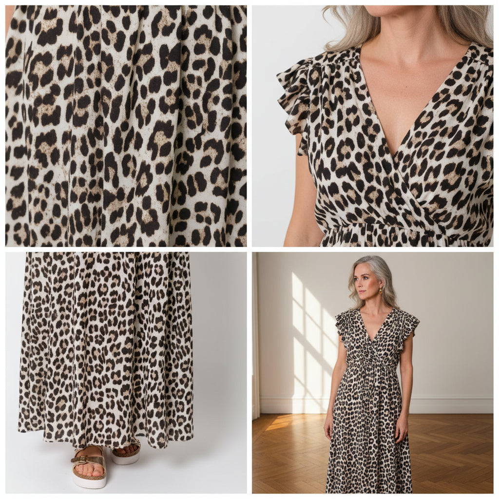 Leonora Mousseline Jurk - Luipaard/Bruin — details