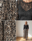 Geplisseerde Broek met Abstract Luipaardprint - Beige Cappuccino Zwart — details