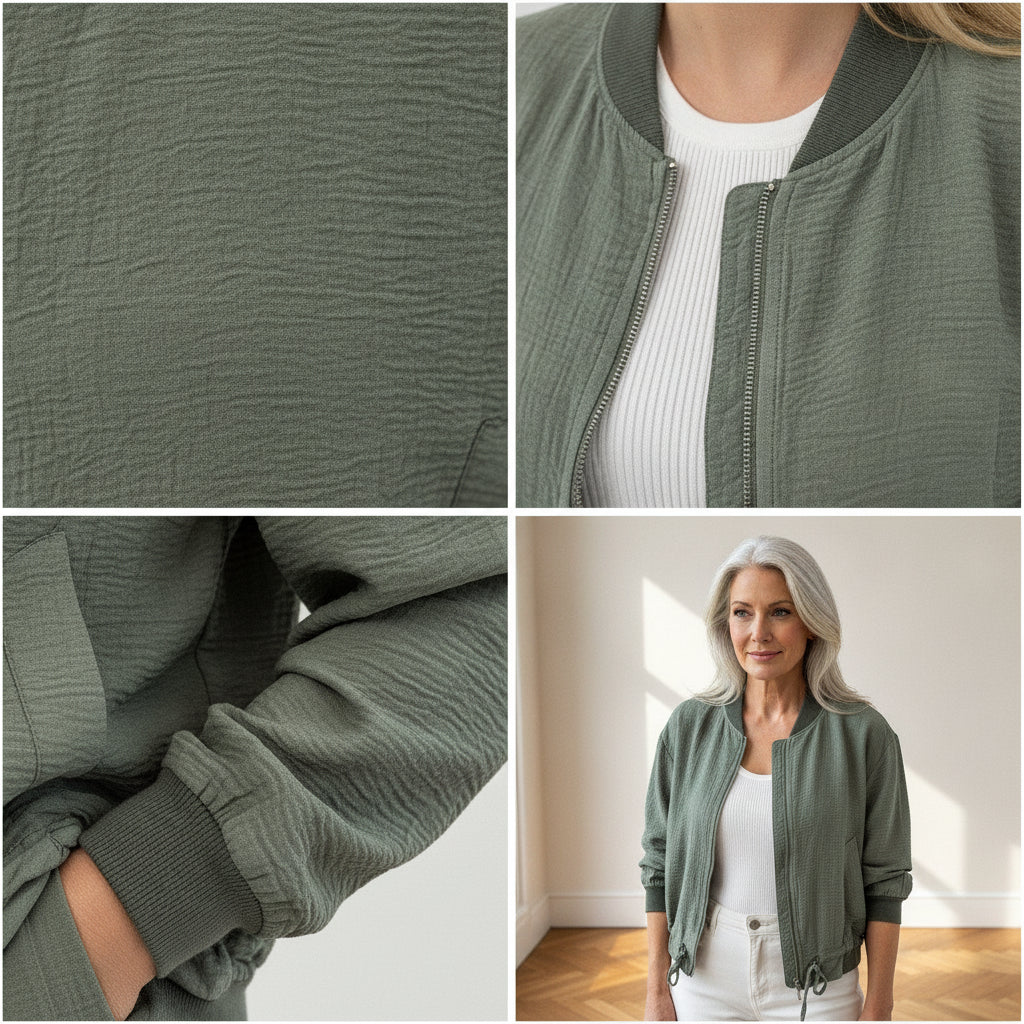 Stijlvolle Viscose Blouson - Matcha Groen — details