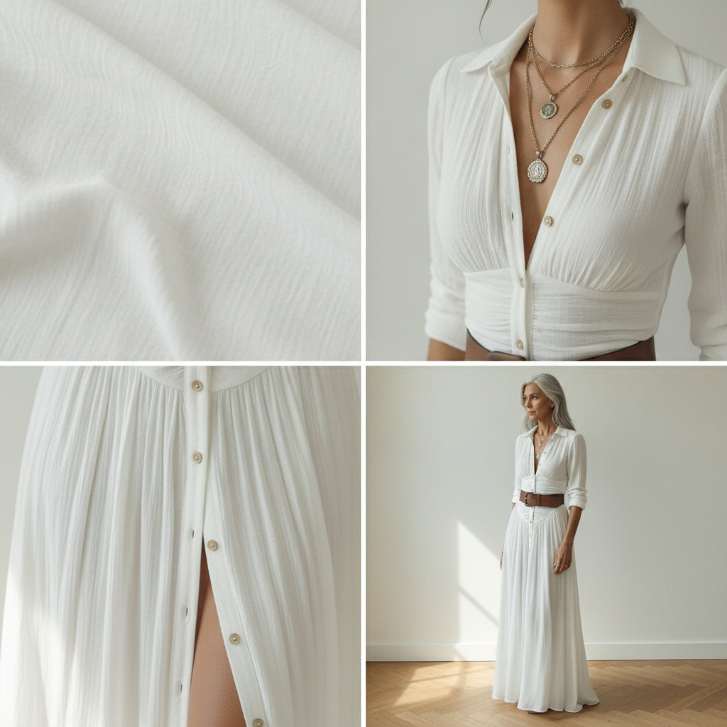Linnen Maxi Jurk met Reverskraag en Lange Mouwen — details