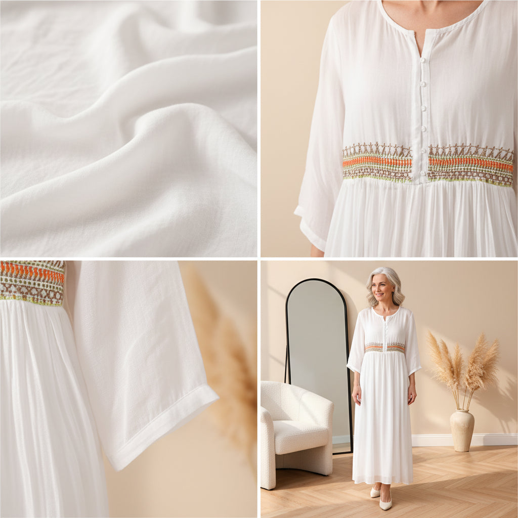 Kathy™ | Geborduurd Midi Jurk met Patroon — details