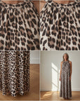 Lang Vloeiend Leopard Jurk - Beige Zwart Bruin — details