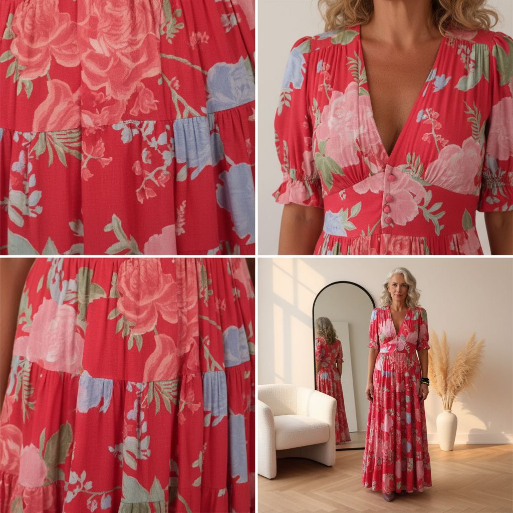Minelda - Elegante Bloemen V-hals Jurk met Zakken