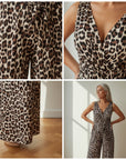 Elegante Plissé Jumpsuit met Luipaardprint - Crème, Bruin, Zwart — details