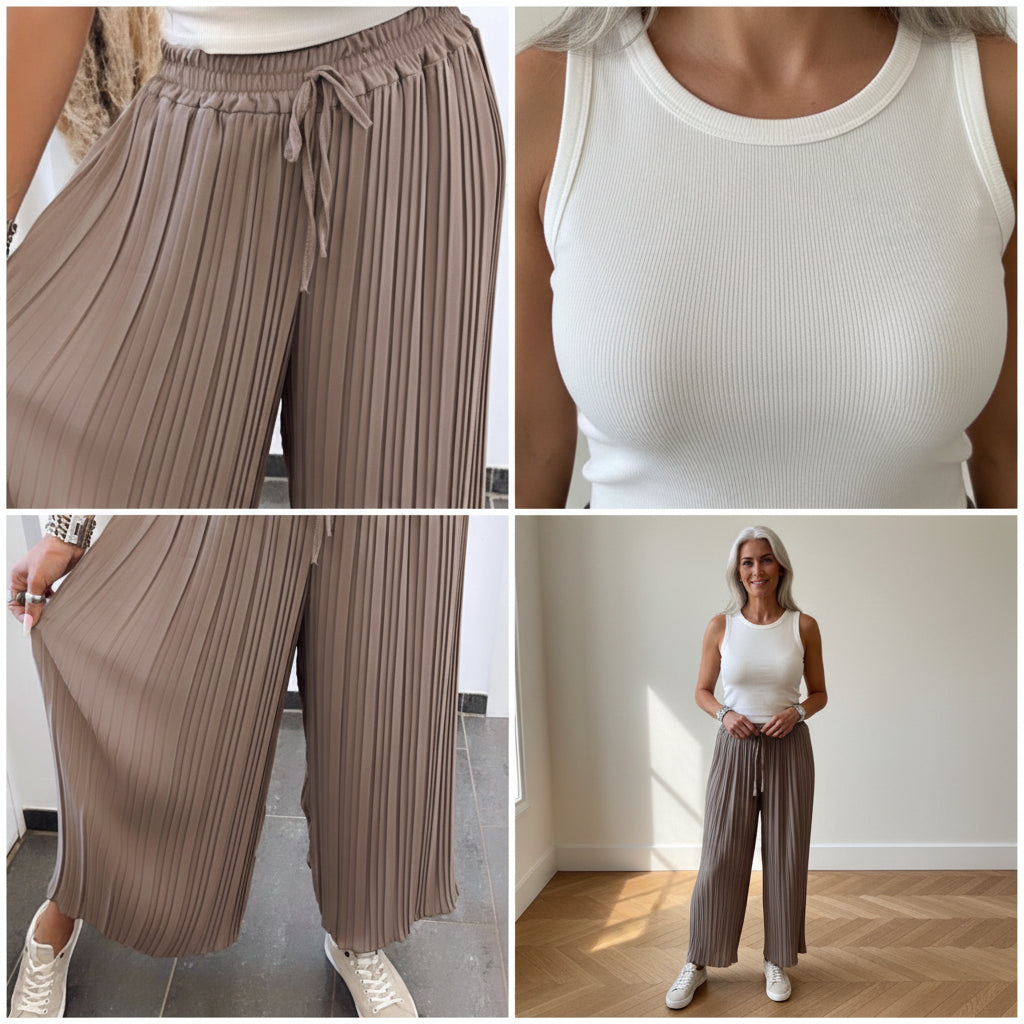 Geplisseerde Broek met Binnenbroek - Taupe — details