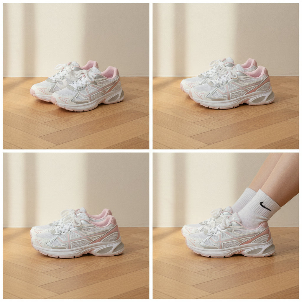 Trendy Sneaker - Roze/Wit met Zilver Accent — details