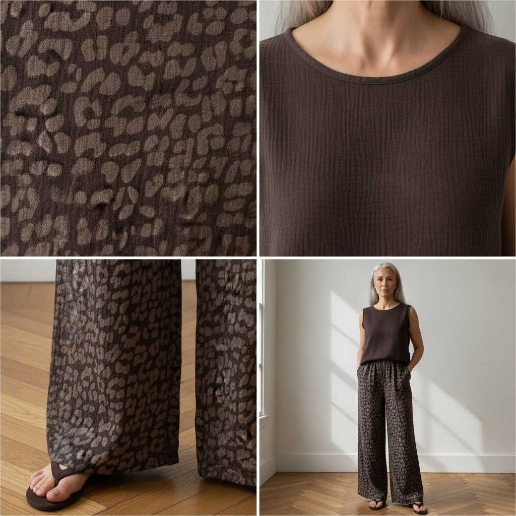 Zachte Katoenen Musselin Broek met Leopardprint - Bruin/Mocca — details