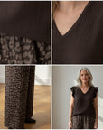 Katoenen Mousseline Top met V-Hals - Chocoladebruin — details
