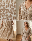 Luchtige Mousseline Jurk met Luipaardprint - Beige — details
