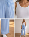 Geplisseerde Broek met Viscose Binnenbroek - Lichtblauw — details