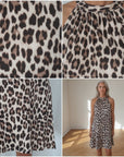 Kort Vloeiend Leopard Jurkje - Beige Zwart Bruin — details