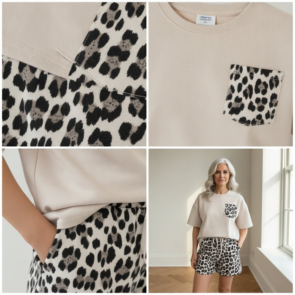 Leo Vibes Set - Viscose Shirt & Short - Beige — details