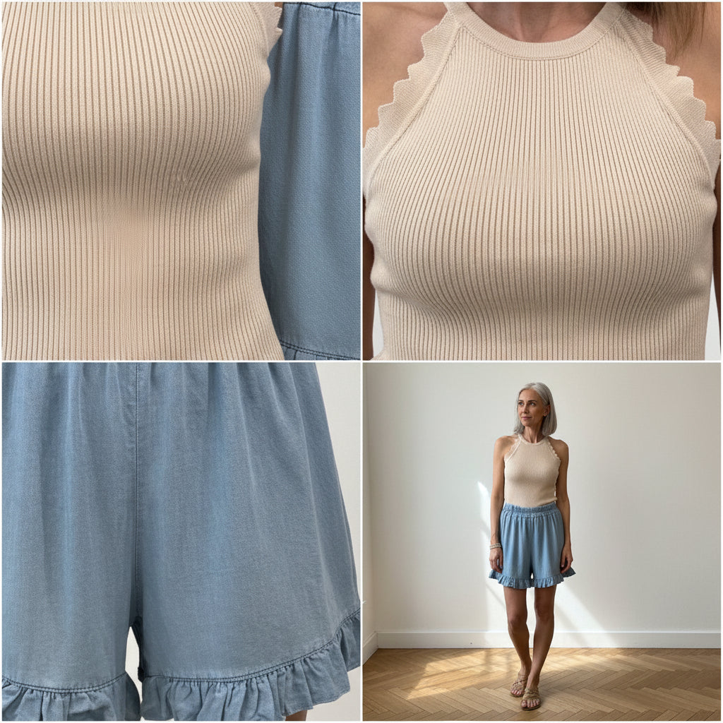 Elegant Viscose Top met Golfrand - Beige — details