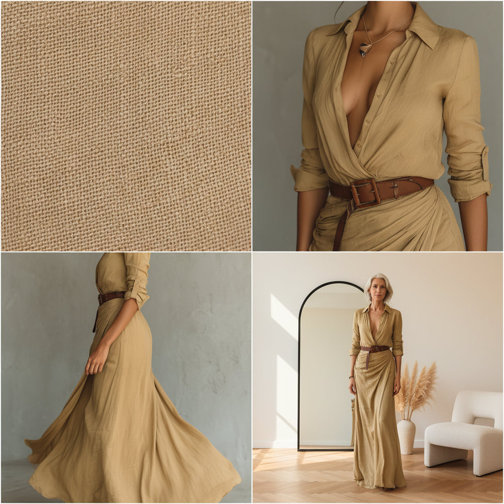 Elegante Maxi Jurk met Ceintuur en Revers voor Dames — details