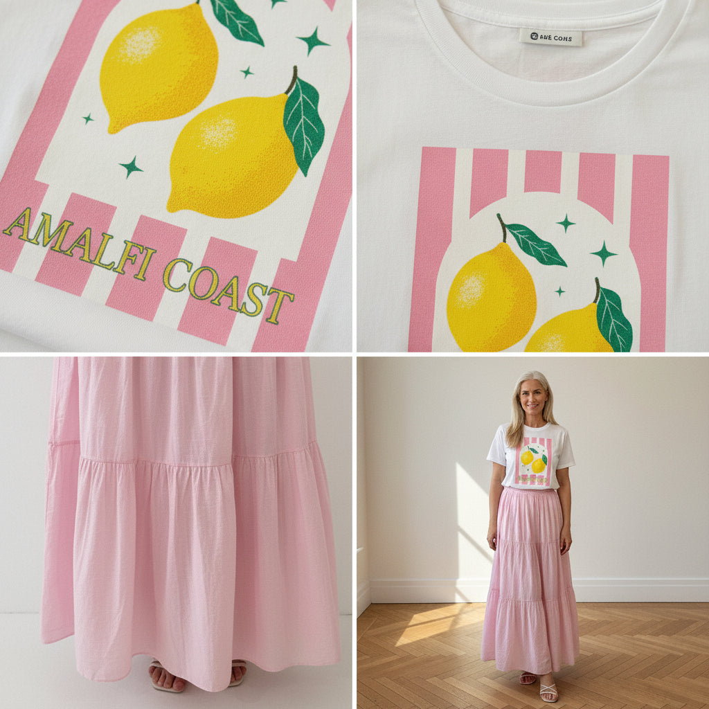 Lange Katoenen Rok met Onderrok - Roze — details