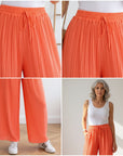 Luchtige Plissé Broek - Neon Koraal - Zomerse Reisbroek — details