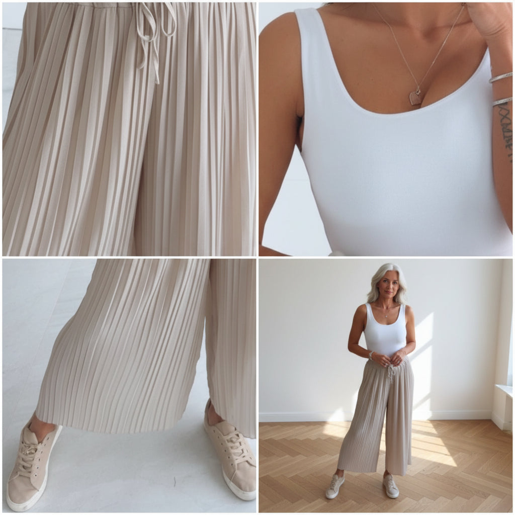 Geplisseerde Broek Beige met Comfortabele Binnenbroek — details