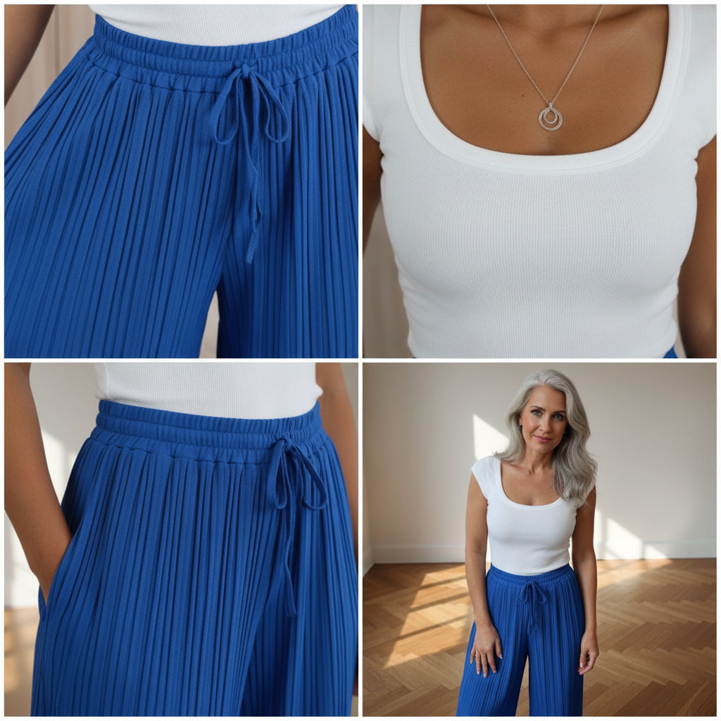 Geplisseerde Broek met Binnenbroek - Comfortabel & Stijlvol - Royaal Blauw — details