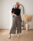 Geplisseerde Broek met Leopard Print - Zwart Beige Bruin — front view