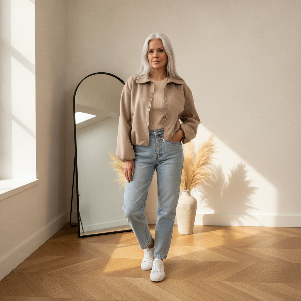 Mona Zachte Jas in Suède Look - Mocca — front view