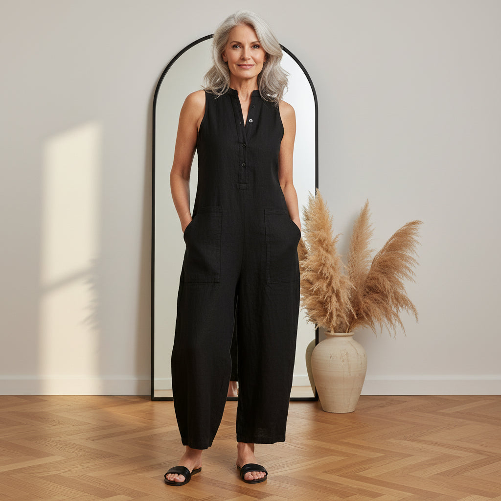 Mouwloze Linnen Tuinbroek - Luchtig en Comfortabel — front view