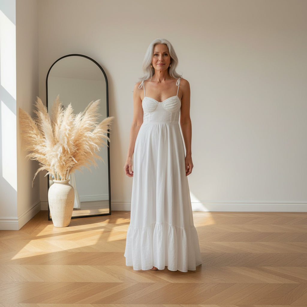 Katoenen Maxi Jurk Hedy met Ingebouwd Corsage - Perfecte Pasvorm — front view
