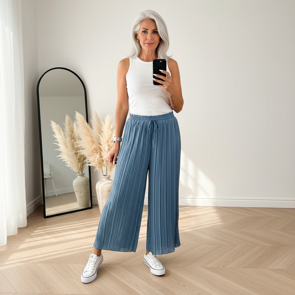 Geplisseerde Broek met Binnenbroek - Denimblauw — front view