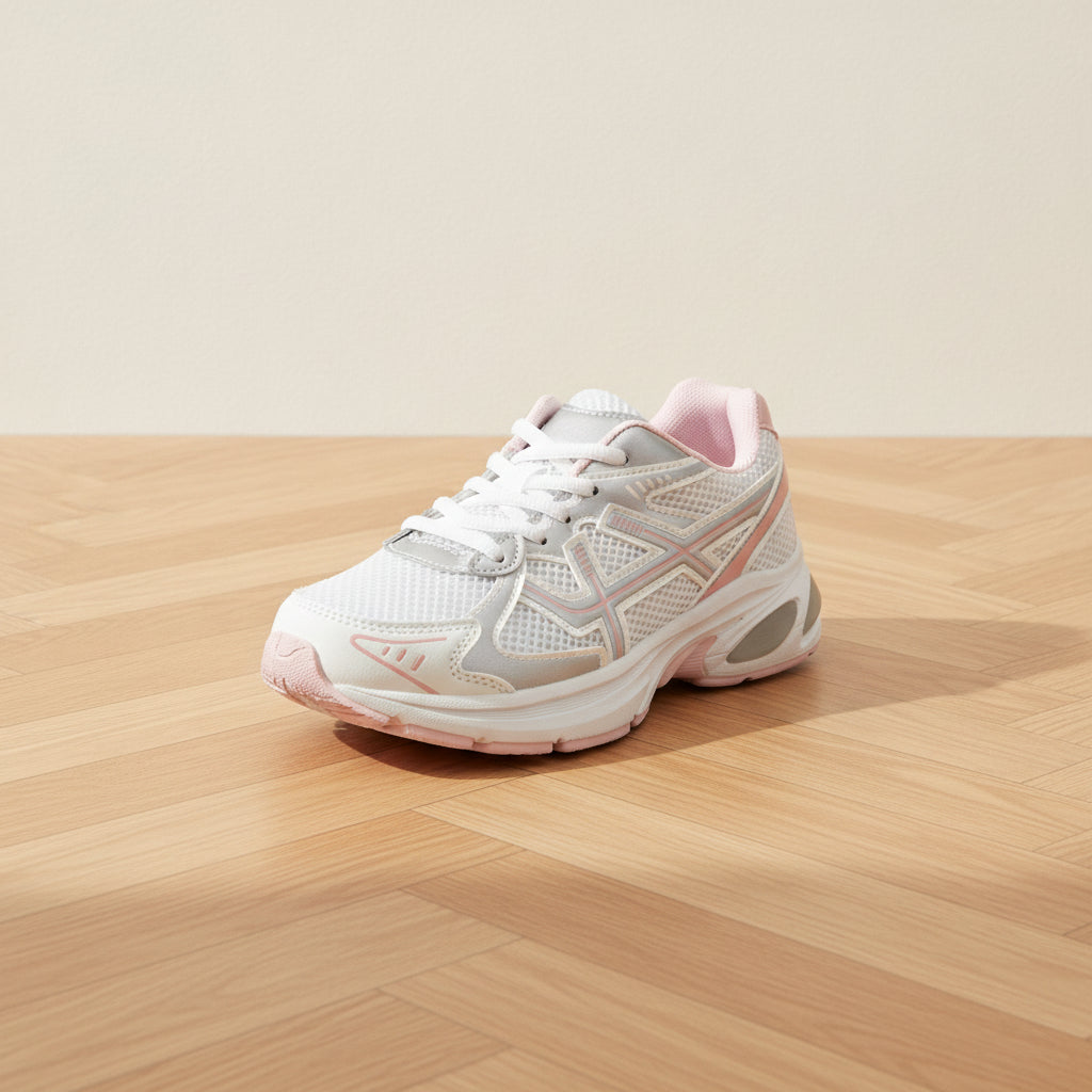 Trendy Sneaker - Roze/Wit met Zilver Accent — front view
