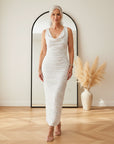 Elegante Maxi Jurk met Zilveren Pailletten - Wit Zilver — front view