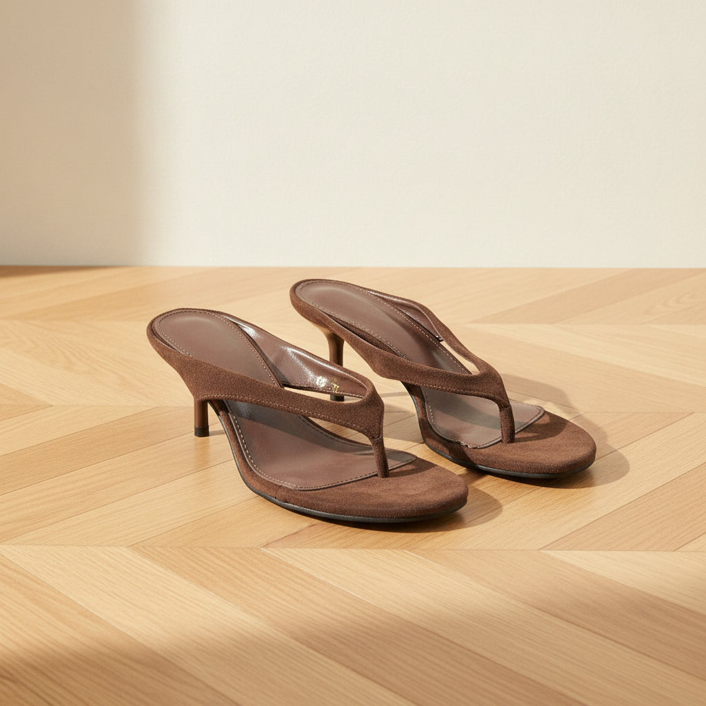 Elegante Flip Flop Sandaal met Hak - Bruin — front view