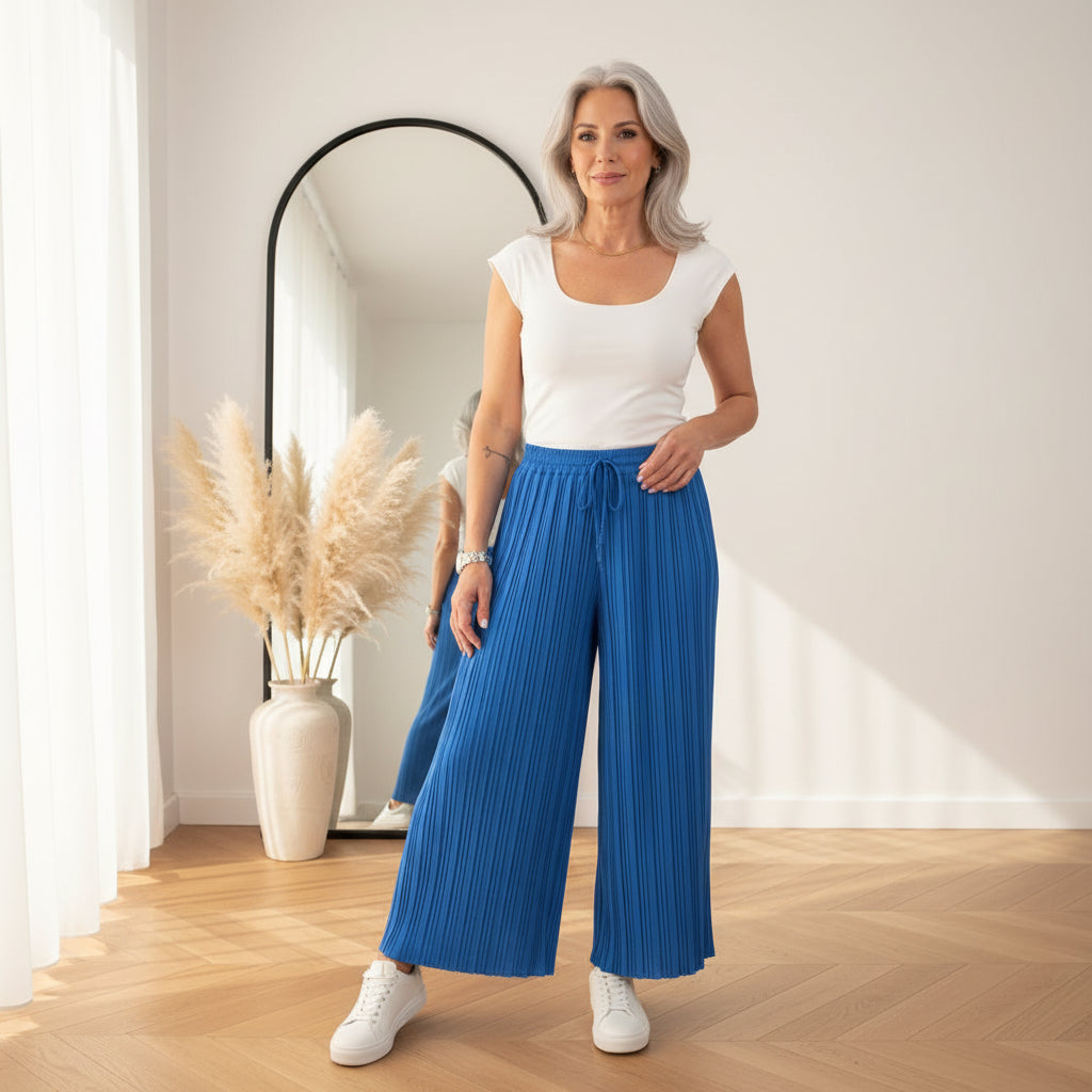 Geplisseerde Broek met Binnenbroek - Comfortabel & Stijlvol - Royaal Blauw — front view