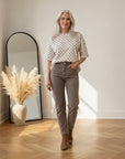 Zacht Viscose T-Shirt met Stippenprint - Beige/Bruin — front view