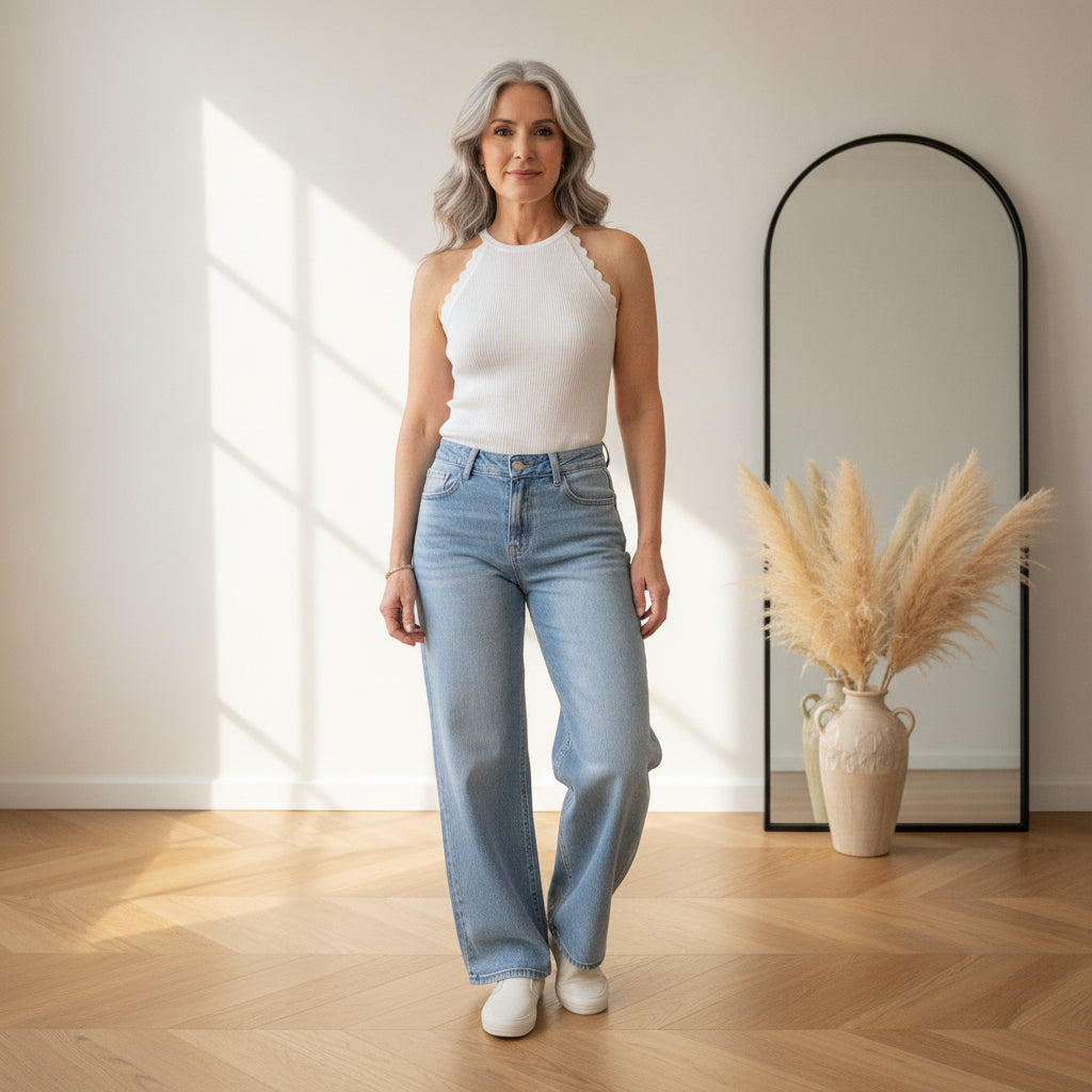 Elegant Viscose Top met Golfrand - Wit — front view