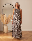 Lang Vloeiend Leopard Jurk - Beige Zwart Bruin — front view