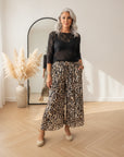 Geplisseerde Broek met Abstract Luipaardprint - Beige Cappuccino Zwart — front view