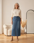 Emerald Denim Maxi Rok - 80 Wash Blauw — front view