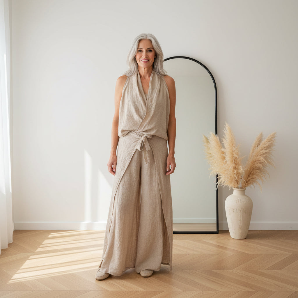 Wijdvallende Linnen Broek met Strikdetail - Lou — front view