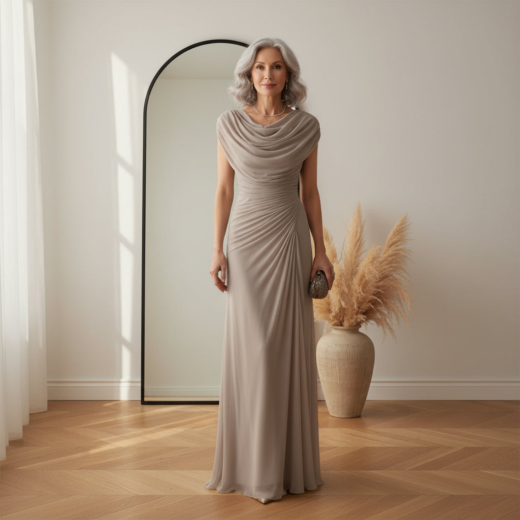 Elegante Maxi Jurk met Drapering — front view