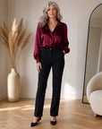 Elegante Satijnen Blouse met Lange Mouwen — front view