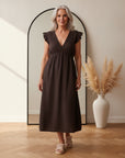 Leonora Mousseline Jurk - Espresso — front view
