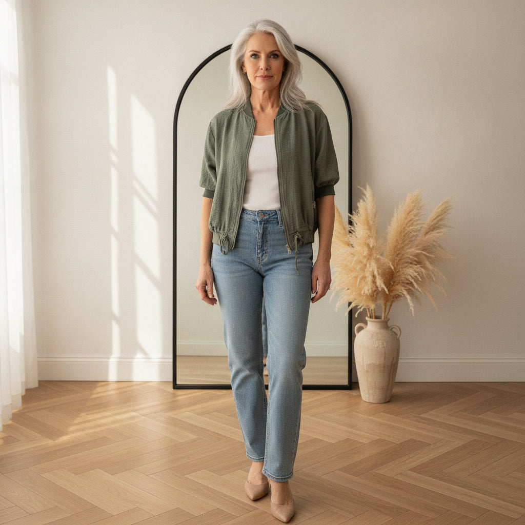 Stijlvolle Viscose Blouson - Matcha Groen — front view