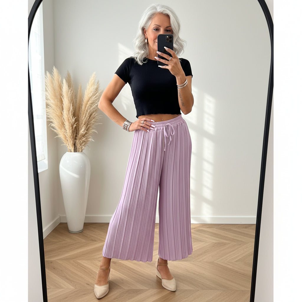 Luchtige Plissé Broek - Zomercomfort met Geïntegreerde Onderbroek — front view