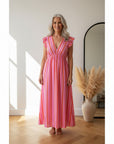 Pianosa Stripes Maxi Jurk met Musselin - Roze/Oranje — front view