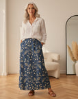 Retro Bloemenprint Rok met Elastische Tailleband en Zakken — front view