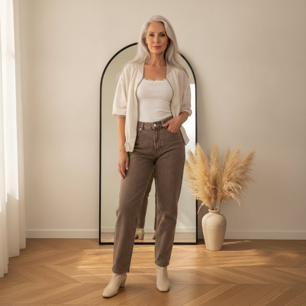 Elegante Viscose Blouson in Lichtbeige - Tijdloze Stijl — front view